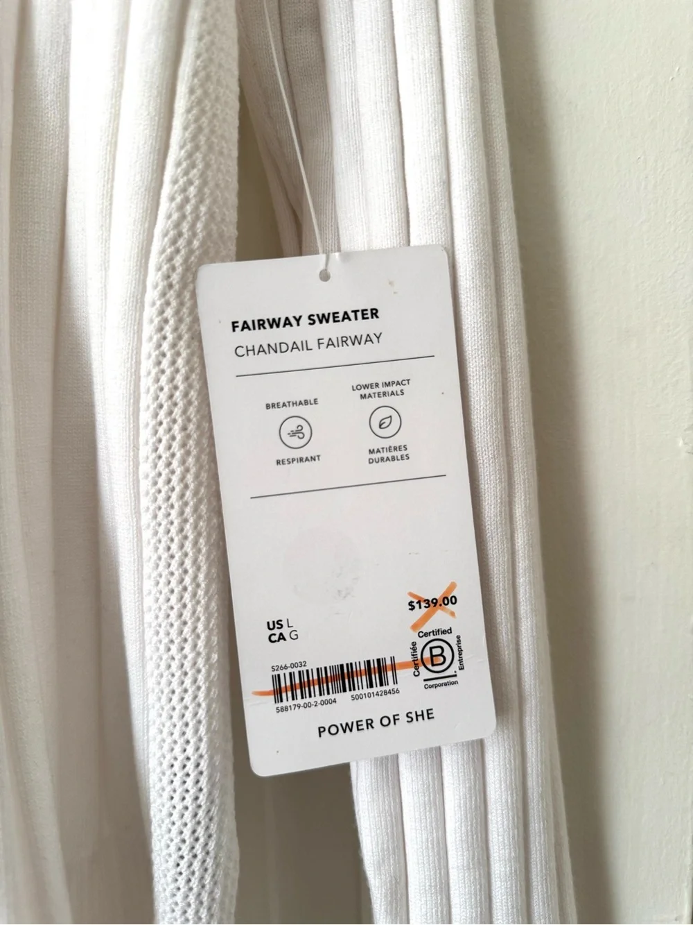 NWT Athleta White Fairway Chandail Ribbed Zip-Up Sweater, Large - Picture 5 of 11
